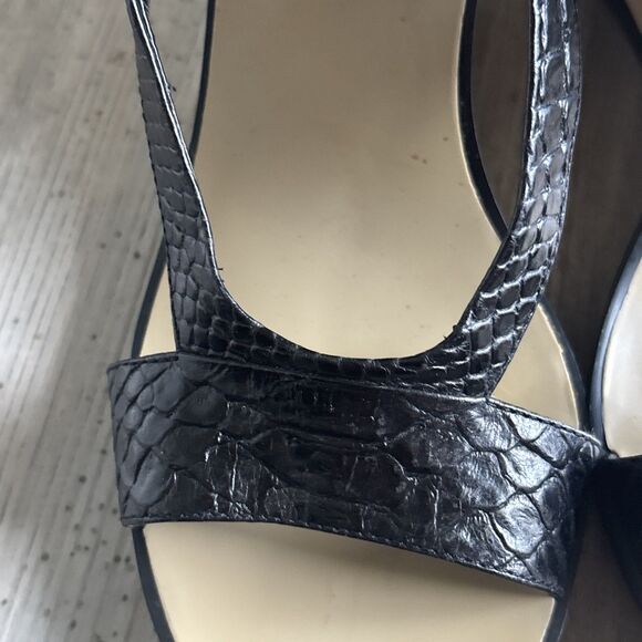 Nine West Black Leather Staple  Cork Bottom Wedges Size 10 - Picture 6 of 11